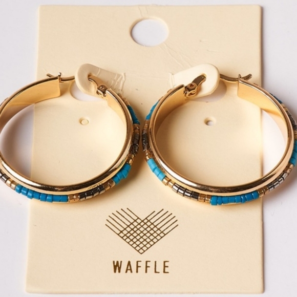 Beaded Gold Hoop Earrings - Picture 4 of 11